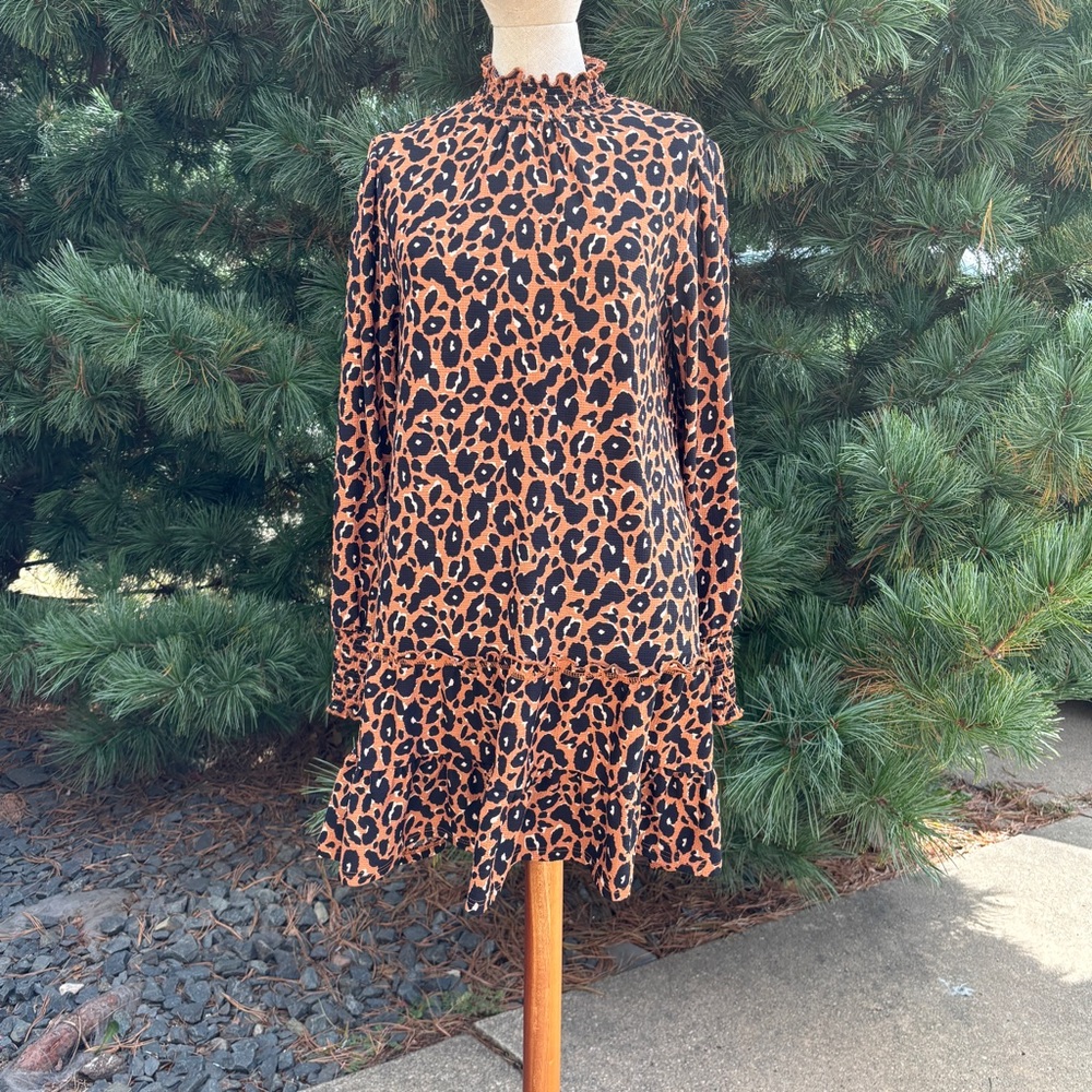 Leopard Print Long Sleeve Dress 🍁